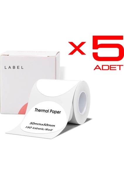 5 Adet 50 x 50 mm Lamine Termal Etiket Oval 150 Adet - Phomemo M110 M220 M221 Modellere Uyumludur