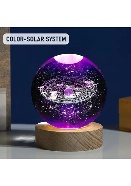Ahşap Altlıklı Gezegen Cam Küre Rgb