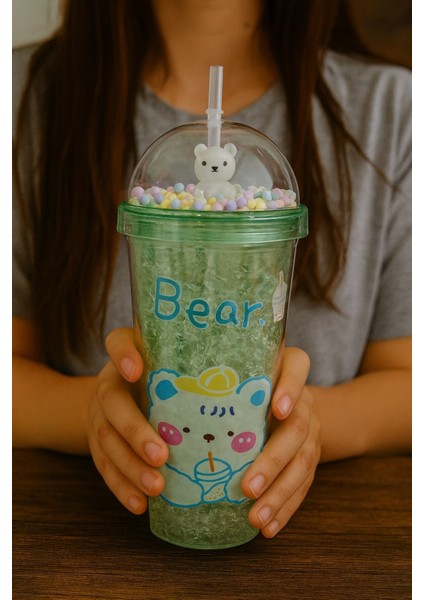 Çocuklar Için Sevimli Renkli Boncuklu Luck Bear tasarımlı Pipetli Içecek Bardağı Suluk Yeşil 2093 fiyatları