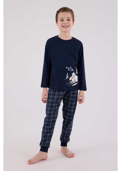Garson Erkek Çocuk Aile %100 Pamuk 4 Mevsim Uzun Kollu Ekoseli Pijama Takım fırsatları