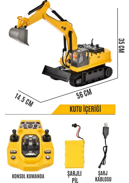 Oyuncak Uzaktan Konsol Kumandalı Ekskavatör Gövde 360° Döner Kepçesi Hareketli Şarjlı Işıklı Müzikli modelleri
