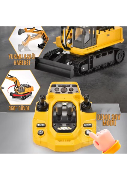 Oyuncak Uzaktan Konsol Kumandalı Ekskavatör Gövde 360° Döner Kepçesi Hareketli Şarjlı Işıklı Müzikli fırsatları