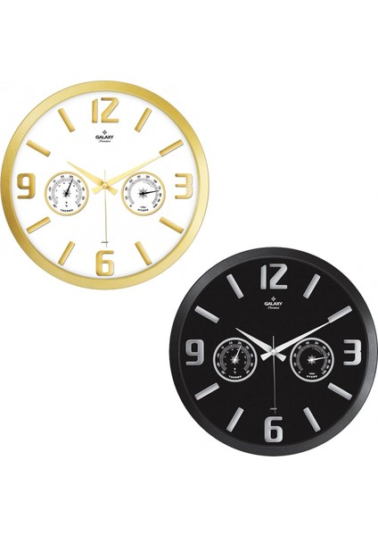 Termometreli Isı - Nem Ölçer Kabartma Rakamlı Duvar Saati (4887)