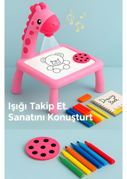 Boyama Masası Çocuklar Için Akıllı | Projeksiyonlu Eğitim ve Eğlence Bir Arada-Pembe modelleri