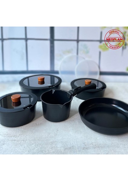 Neoflam Midas Siyah 11 Parça Ayrılabilen Saplı Iç Içe Geçebilen Indüksiyonlu Tencere Tava Seti fiyatları