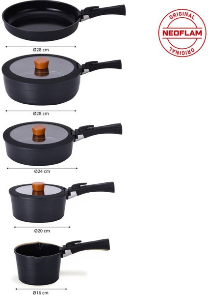 Neoflam Midas Siyah 11 Parça Ayrılabilen Saplı Iç Içe Geçebilen Indüksiyonlu Tencere Tava Seti fırsatları
