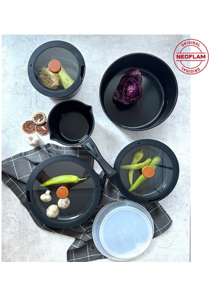Neoflam Midas Siyah 11 Parça Ayrılabilen Saplı Iç Içe Geçebilen Indüksiyonlu Tencere Tava Seti indirimleri