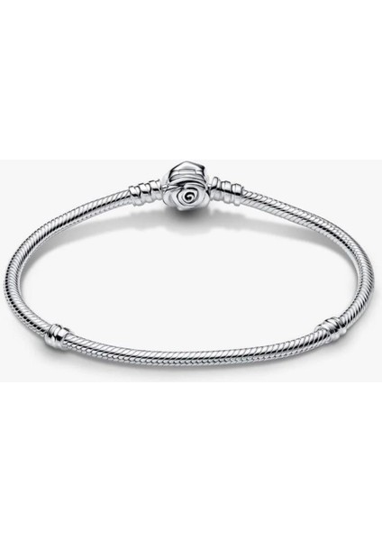 Gümüş Renk S925 Ayar Moments Açan Gül Klipsli Yılan Zincir Bileklik fiyatları