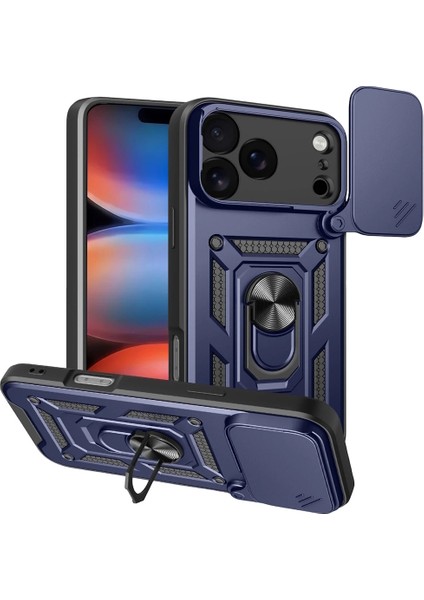 Apple iPhone 17 Pro Max Kılıf Kamera Korumalı Sürgülü Yüzüklü Armor Military Tank Kızaklı Sert Silikon Kapak