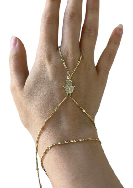 Kadın Şahmeran Bileklik Taşlı El Figürlü Hamsa Işaretli Şahmerdan Bileklik Çelik Gold Altın Renk Zirkon Taşlı Hamsa El Figürlü Şahmeran – Zarif Kadın El Bilekliği Takı fırsatları