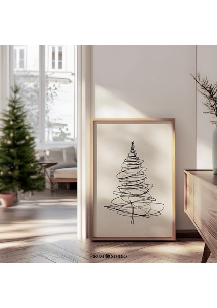 Minimalist Noel Ağacı Duvar Sanatı - Eklektik Tatil Dekoru | Retro Minimal Noel Çizgi Sanatı ve Modern Noel |