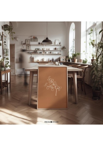 Toprak Tonlarında Botanik Çizgi Sanatı, Bohem Duvar Dekoru Için Minimalist Çiçek