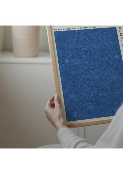 Mükemmel Mavi Japon Sözü Posteri, Japandi Duvar Sanatı, Japon Ahşap Baskı Posteri modelleri