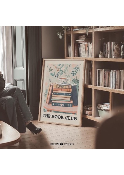 Kitap Kulübü Duvar Sanatı, Vintage Kitap Severler Için Pastel Boya