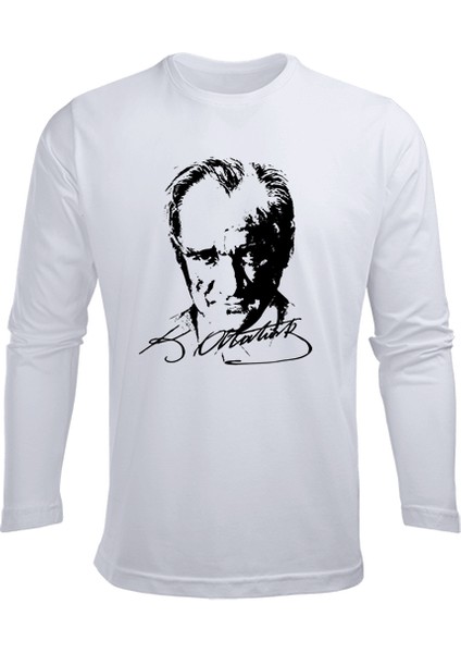 Uzun Kollu Atatürk Silüet ve Imza Baskılı Pamuklu Çocuk Tişört