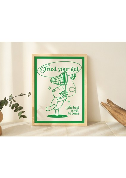 Retro Ayı Baskısı, Vintage Turuncu Illüstrasyon, Pozitif Tipografi Baskıları, Içgüdülerinize Güvenin Duvar Dekoru