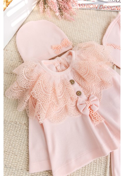 Güpürlü Fiyonklu Pamuklu 5'li Kız Bebek Hastane Çıkışı Bebek Takımı fiyatları