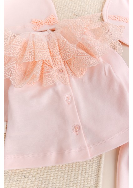 Güpürlü Fiyonklu Pamuklu 5'li Kız Bebek Hastane Çıkışı Bebek Takımı modelleri