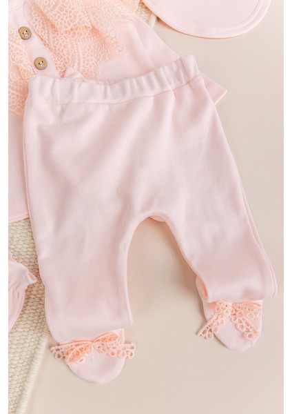 Güpürlü Fiyonklu Pamuklu 5'li Kız Bebek Hastane Çıkışı Bebek Takımı indirimleri