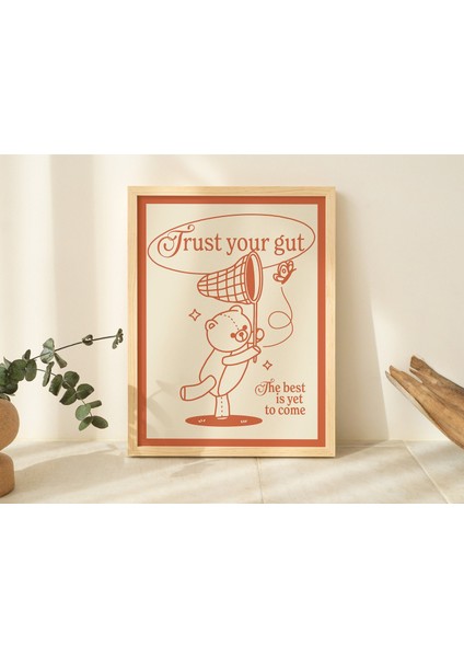 Retro Ayı Baskısı, Vintage Turuncu Illüstrasyon, Pozitif Tipografi Baskıları, Içgüdülerinize Güvenin Duvar Dekoru fırsatları