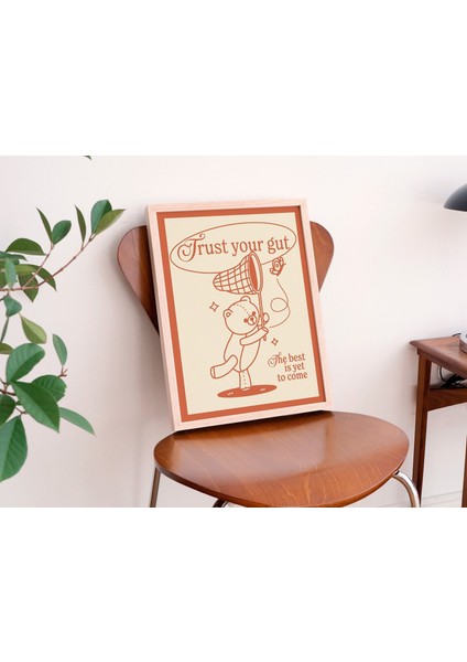 Retro Ayı Baskısı, Vintage Turuncu Illüstrasyon, Pozitif Tipografi Baskıları, Içgüdülerinize Güvenin Duvar Dekoru