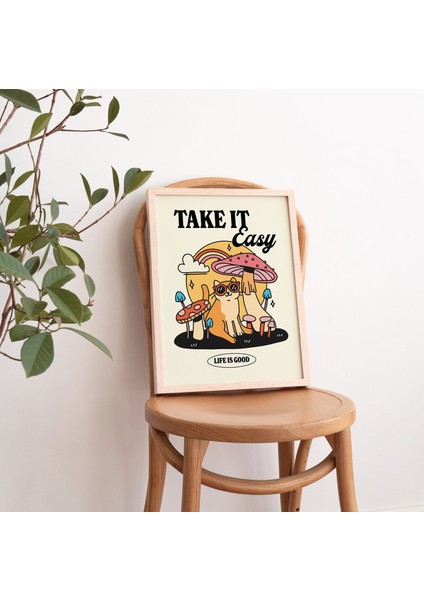 Rahat Kedi Mantar Baskısı, Rahat Olun Alıntı Posteri, Nötr Retro ve Şık Sanat fiyatları