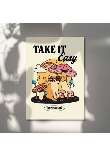 Rahat Kedi Mantar Baskısı, Rahat Olun Alıntı Posteri, Nötr Retro ve Şık Sanat modelleri