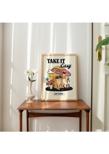 Rahat Kedi Mantar Baskısı, Rahat Olun Alıntı Posteri, Nötr Retro ve Şık Sanat indirimleri