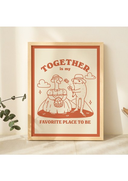 Sevimli Kurbağa ve Kaz Baskısı, Favori Yer Alıntısı, Romantik Dekor, Yanık Turuncu Yeşil Retro Poster