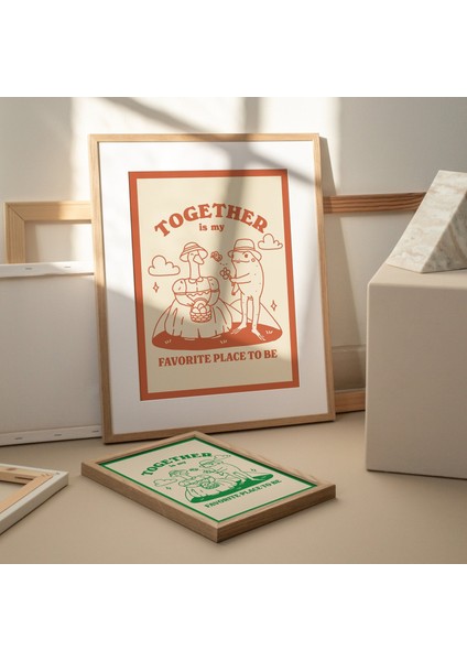 Sevimli Kurbağa ve Kaz Baskısı, Favori Yer Alıntısı, Romantik Dekor, Yanık Turuncu Yeşil Retro Poster fiyatları