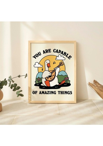 Çerçeveli Retro Banjo Kaz Baskısı, Olumlu Baskılar, Olumlu Şarkı Söyleyen Kaz Posteri