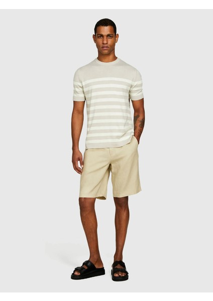 %100 Keten Slim Fit Bermuda Şort Erkek Bej Şort - 325P4AGHS9010