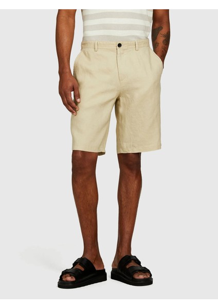 %100 Keten Slim Fit Bermuda Şort Erkek Bej Şort - 325P4AGHS9010 fırsatları