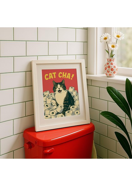 Komik Kedi Banyo Posteri, Retro Pop Art Tuvalet Kağıdı Mizahı fiyatları