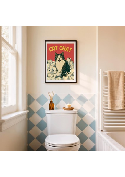 Komik Kedi Banyo Posteri, Retro Pop Art Tuvalet Kağıdı Mizahı fırsatları