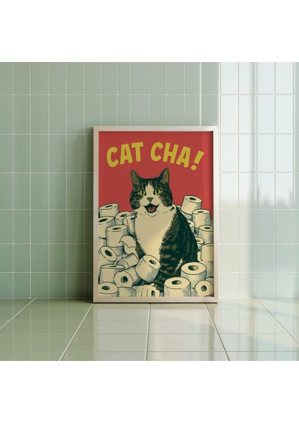 Komik Kedi Banyo Posteri, Retro Pop Art Tuvalet Kağıdı Mizahı