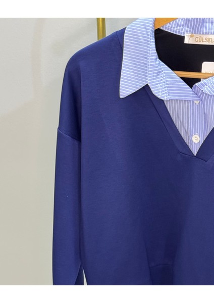 Gömlek Garnili Kadın Sweatshirt İçten Gömlekli %95 Cotton Kumaş modelleri