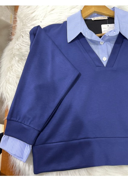 Gömlek Garnili Kadın Sweatshirt İçten Gömlekli %95 Cotton Kumaş fırsatları