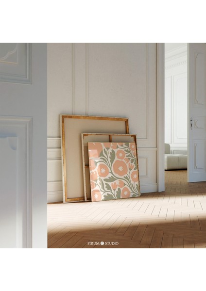 Soyut Yabani Çiçekler Şeftali ve Sönük Yeşil Kare Sanat fiyatları