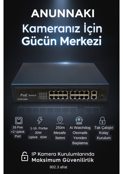 10316KE 16+2+1 Port Gigabit Poe Switch 16FE+2GE+1SFP Ip Kamera Network Poe Gigabit Switch fiyatları