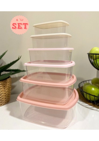 6'lı Dikdörtgen Hava Geçirmez Saklama Kabı Seti ,dolap Düzenleyici Organizer