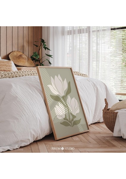 Bahar Çiftlik Evi Dekoru Için Adaçayı Yeşili Manolya Sanatı - Sönük Yeşil Cottagecore Duvar, Soyut Çiçek Modern | fiyatları