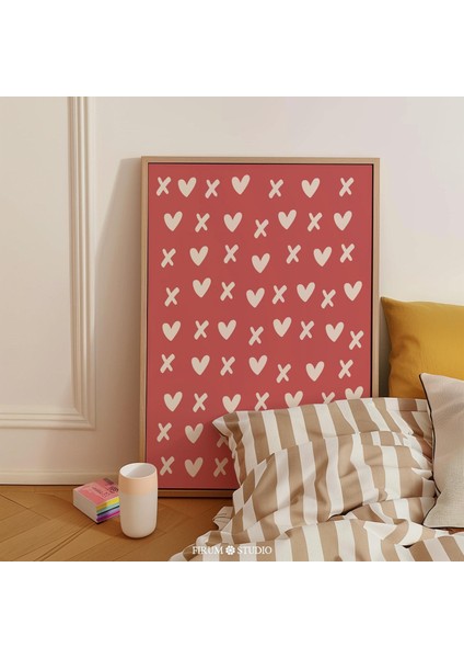 Şık Bir Sevgililer Günü Dekoru Için Modern Xoxo Kalpler Duvar Sanatı - Kırmızı ve Bej Minimalist Dekor, Sevimli ve Trend Dekor |