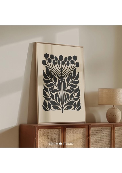 Bohem Çiçekli, Siyah ve Bej Duvar Sanatı