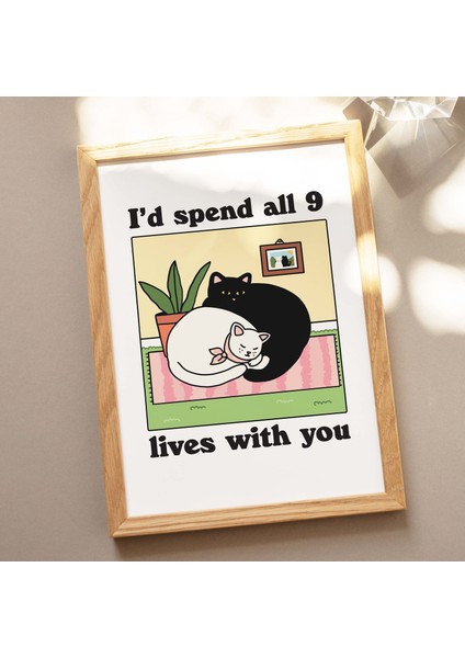Retro Kedi Duvar Dekoru, Romantik Kedi Baskısı, 9 Hayatımı Seninle Geçiririm Sözü, Rahat Ev Baskıları fırsatları