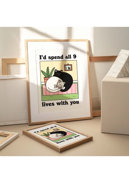 Retro Kedi Duvar Dekoru, Romantik Kedi Baskısı, 9 Hayatımı Seninle Geçiririm Sözü, Rahat Ev Baskıları indirimleri