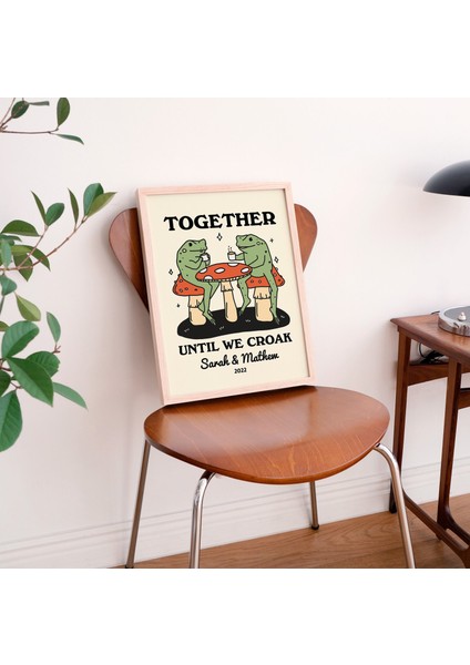 Çerçeveli Özel Kahve Kurbağası Baskısı, Kişiye Özel Çift Hediyesi, Retro Mantar Illüstrasyonu, Yıldönümü Hediye Fikri, Siyah fiyatları