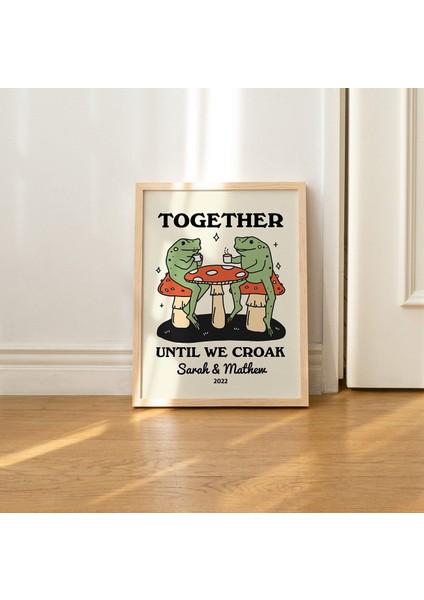 Çerçeveli Özel Kahve Kurbağası Baskısı, Kişiye Özel Çift Hediyesi, Retro Mantar Illüstrasyonu, Yıldönümü Hediye Fikri, Siyah modelleri