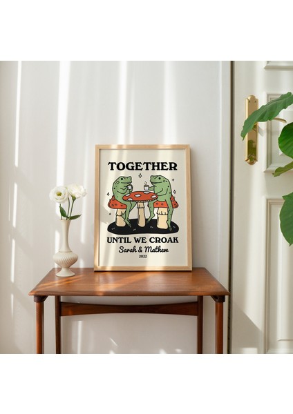 Çerçeveli Özel Kahve Kurbağası Baskısı, Kişiye Özel Çift Hediyesi, Retro Mantar Illüstrasyonu, Yıldönümü Hediye Fikri, Siyah fırsatları