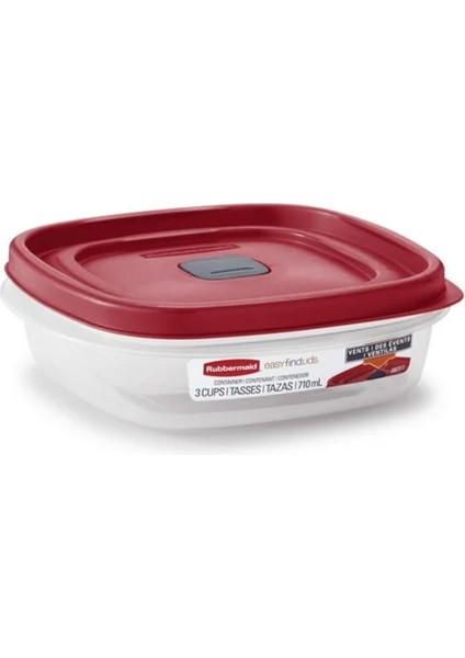 Easy Find Lids 710 ml (3 Cup) Kare Gıda Saklama Kabı – Bpa’sız, Mikrodalga ve Bulaşık Makinesi Uyumlu, Kırmızı Kapaklı